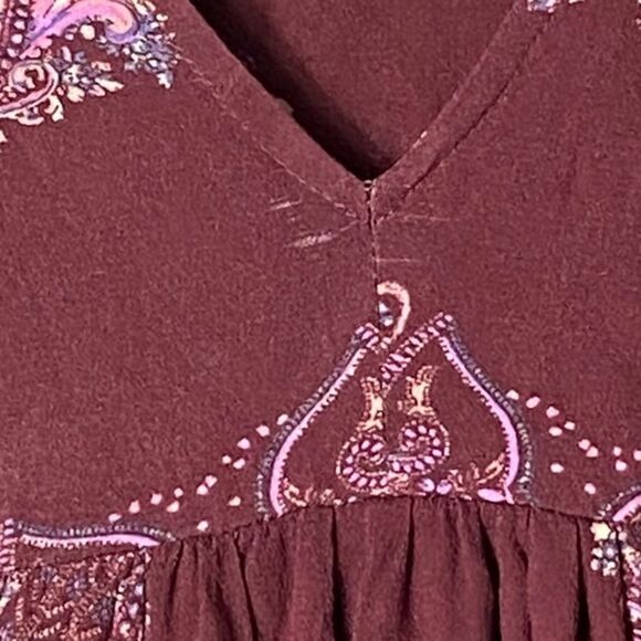 Free People Sz Sm Maroon Floral Girl Talk Printed Oversized Tunic Top Blouse - Picture 3 of 8